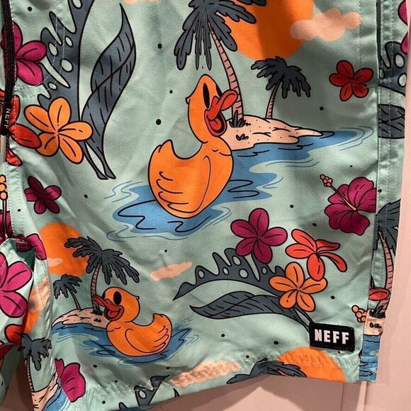 NEFF Men's Size XL Hawaiian Rubber Duck Drawstring Hot Tub Swim Trunks - Picture 2 of 7